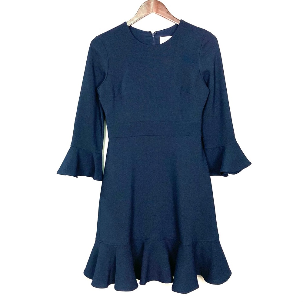 Eliza J Bell Sleeve Fit & Flare Dress Women’s Size 2 Knit Ruffled Peplum Hem - Picture 3 of 9